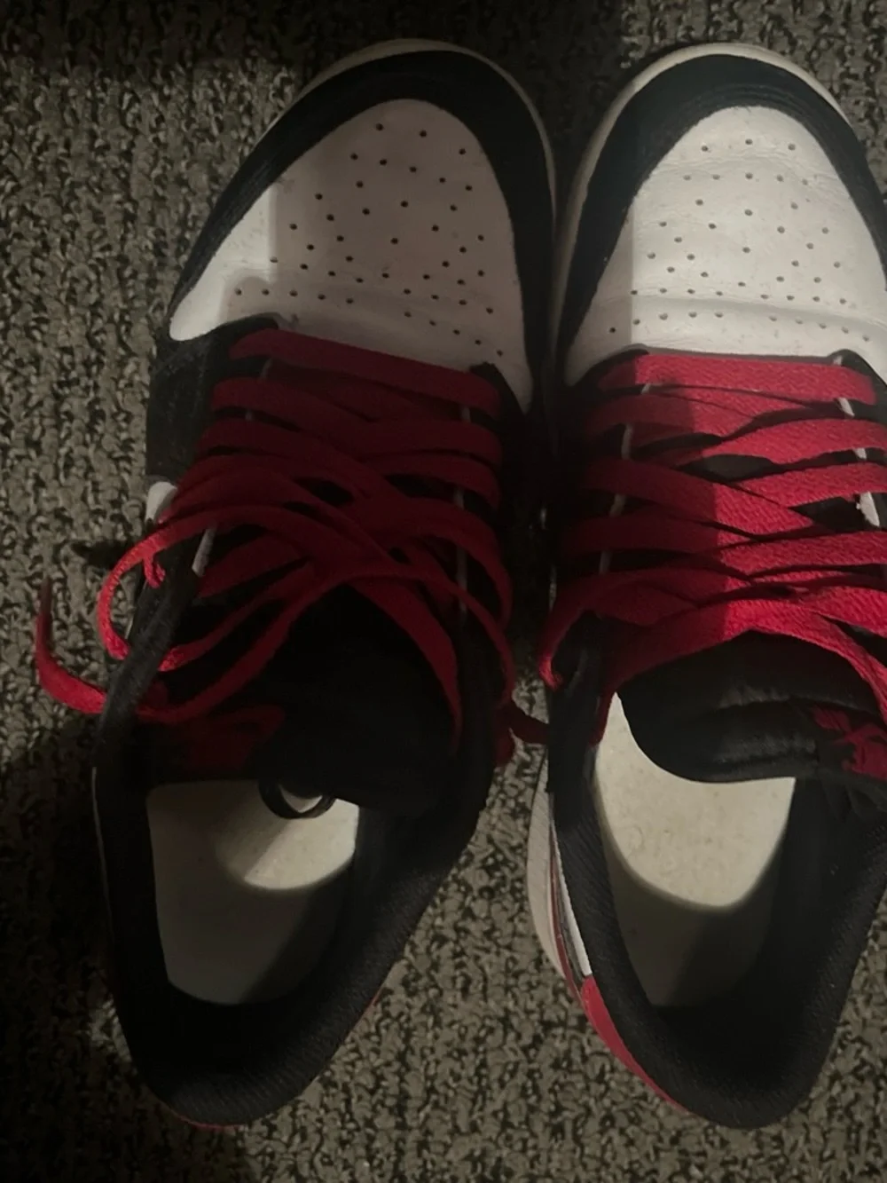 Jordan Low-Top Sneakers in White, Black & Red